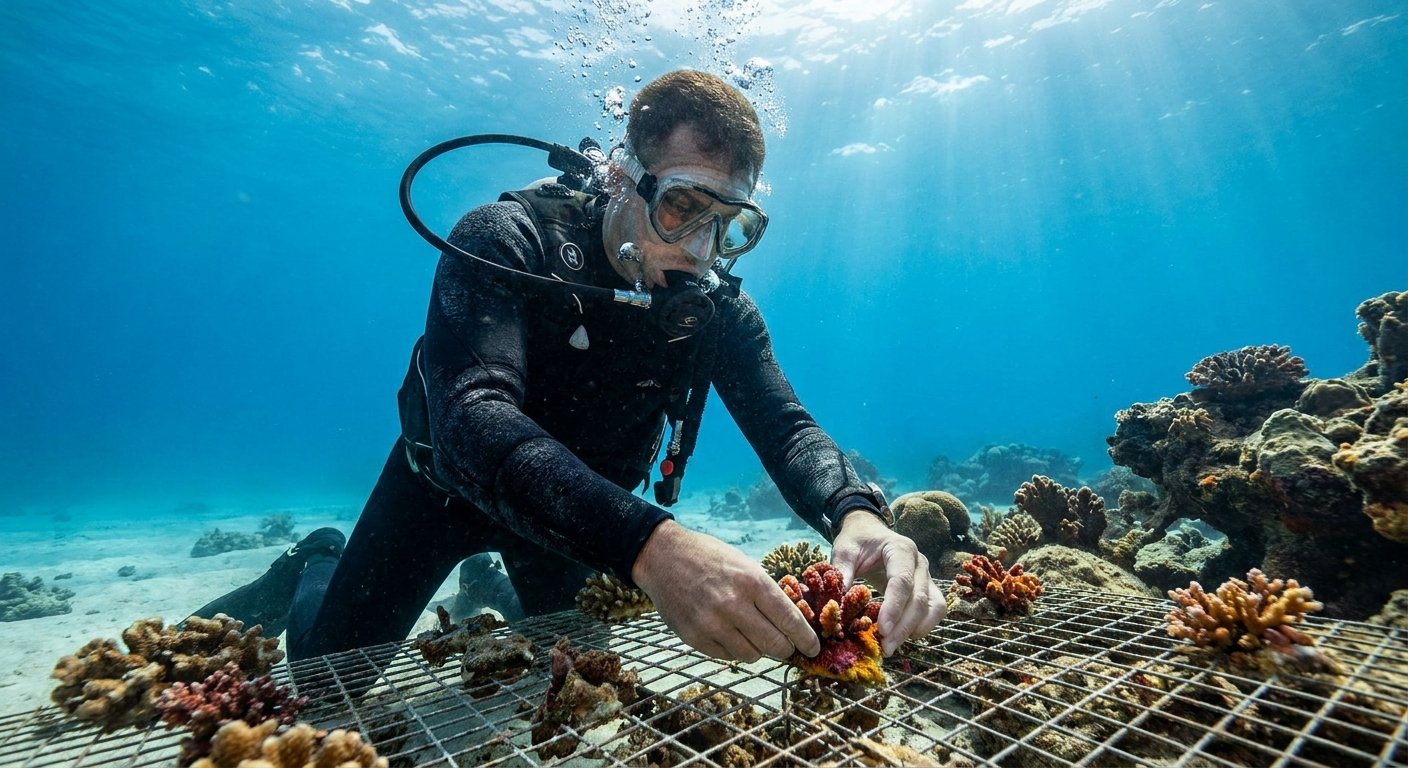 Voluntarios realizando tareas de conservación en la Gran Barrera de Coral Australia