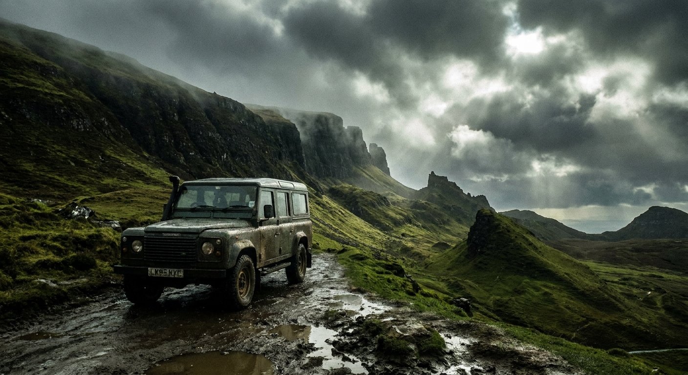 Paisaje de las Highlands de Escocia con carretera sinuosa