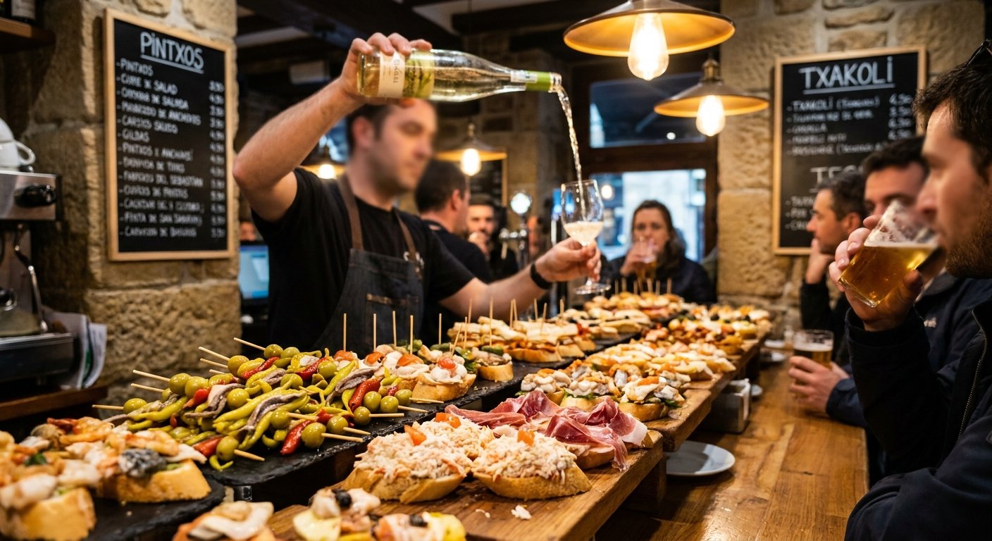 Ruta de pintxos tradicional en San Sebastián País Vasco